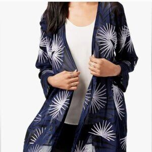 Alfani Navy Blue Embroidered Sheer Cardigan, Swim Coverup Size XL